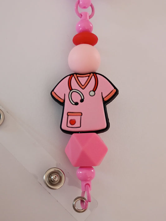 Beaded Nurse badge reel: Pink Nurse's Shirt