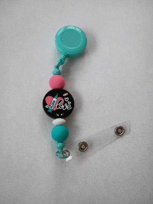 Beaded Nurse badge reel: Teal Love