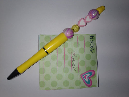 Beaded pen: Yellow Hearts