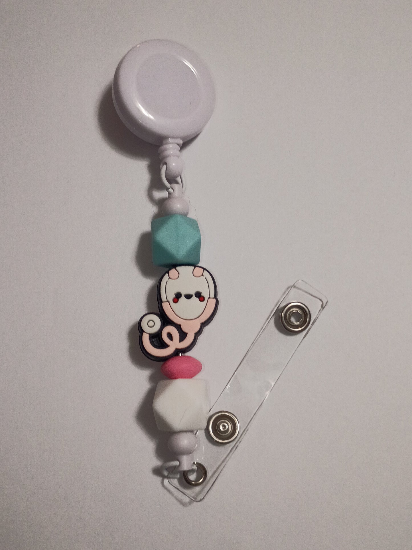 Beaded Nurse badge reel: Pink Stethoscope