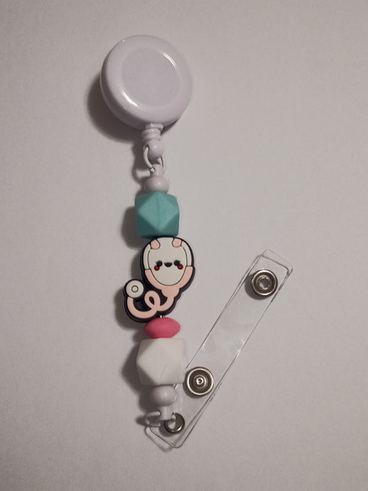 Beaded badge reel: Pink Stethoscope